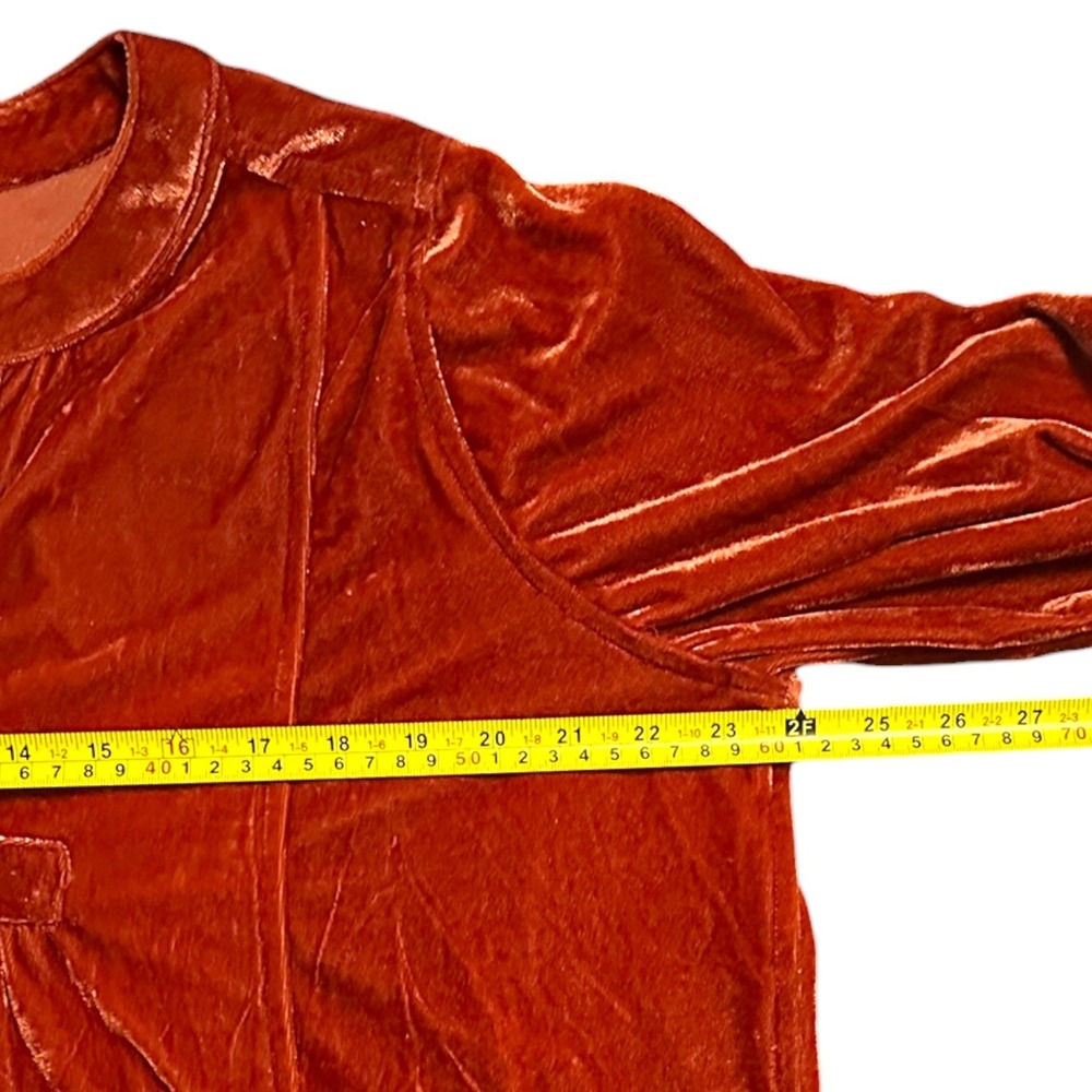 Easel Soft Velvet Babydoll Mini Tunic Dress Long Sleeve Rust Orange L Boho Luxe - Picture 10 of 12